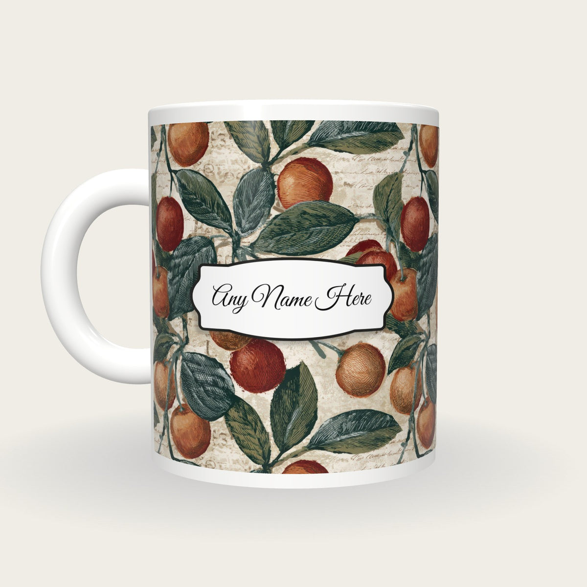 Engraving Cherries Name Mug, back with the second name label
