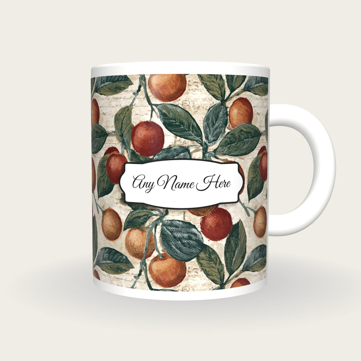 Engraving Cherries Name Mug, front with the name label