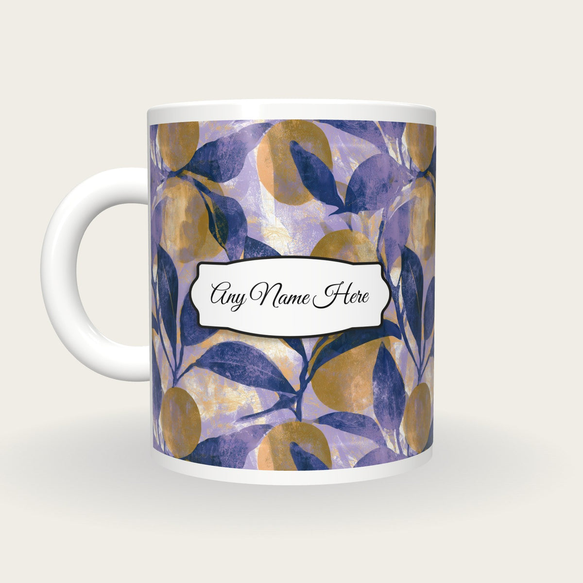 Woodblock Kumquat Name Mug, back with the second name label