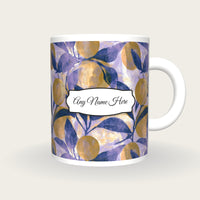 Woodblock Kumquat Name Mug, front with the name label