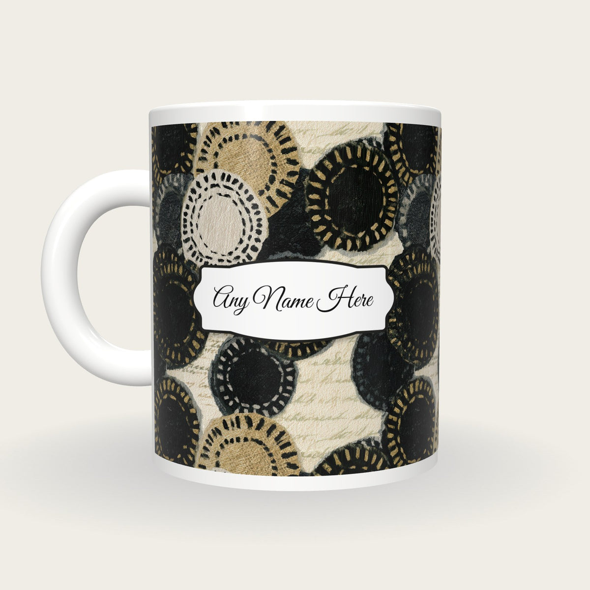 Collage Poker Chips Name Mug, back with the second name label