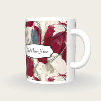 Woodblock Garnet Abstract Name Mug, three-quarter view