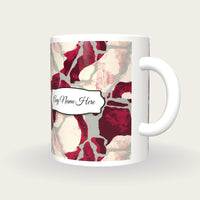 Woodblock Garnet Abstract Name Mug 2, three-quarter view