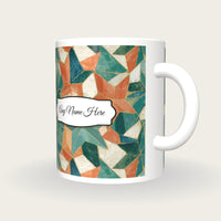 Egg Tempera Pentagrams Folds Name Mug, three-quarter view