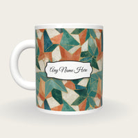 Egg Tempera Pentagrams Folds Name Mug, back with the second name label