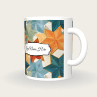 Egg Tempera Pentagrams Folds Name Mug 2, three-quarter view