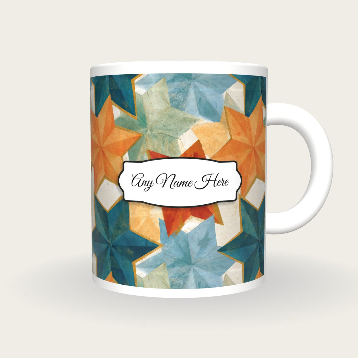 Egg Tempera Pentagrams Folds Name Mug 2, front with the name label