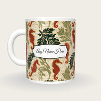 Linocut Italian Seahorse Name Mug 2, back with the second name label