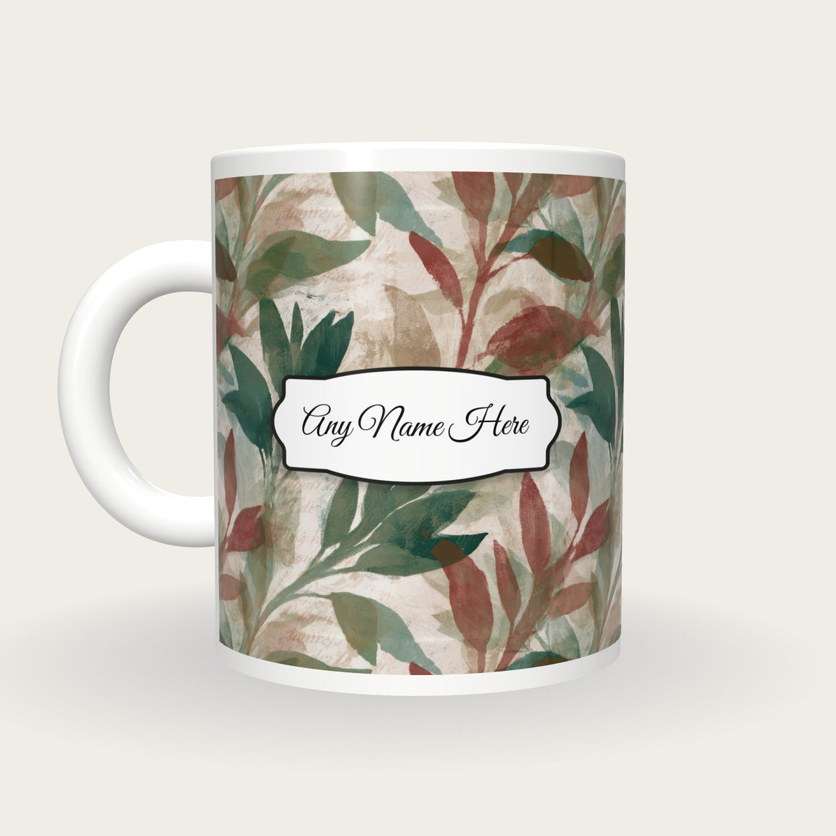 Monoprint Sage Abstract Name Mug, back with the second name label