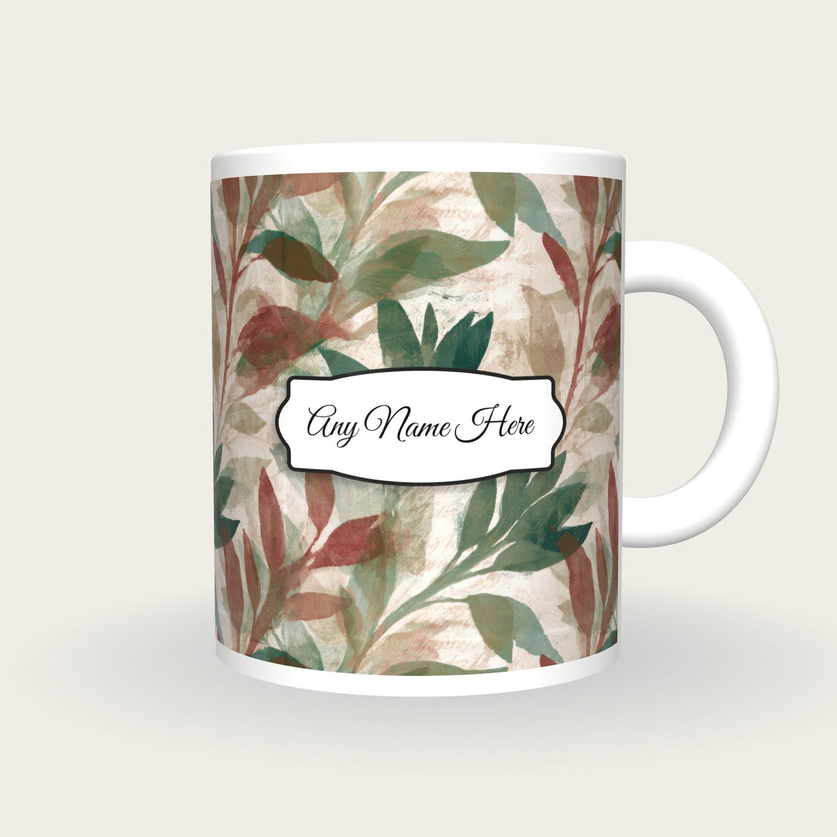 Monoprint Sage Abstract Name Mug, front with the name label
