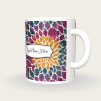 Mandala Amber Abstract Name Mug, three-quarter view