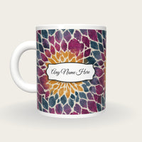 Mandala Amber Abstract Name Mug, back with the second name label