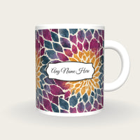 Mandala Amber Abstract Name Mug, front with the name label