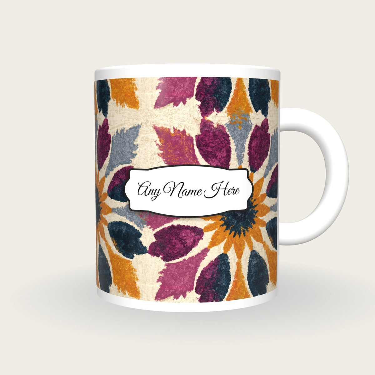 Mandala Amber Abstract Name Mug 2, front with the name label