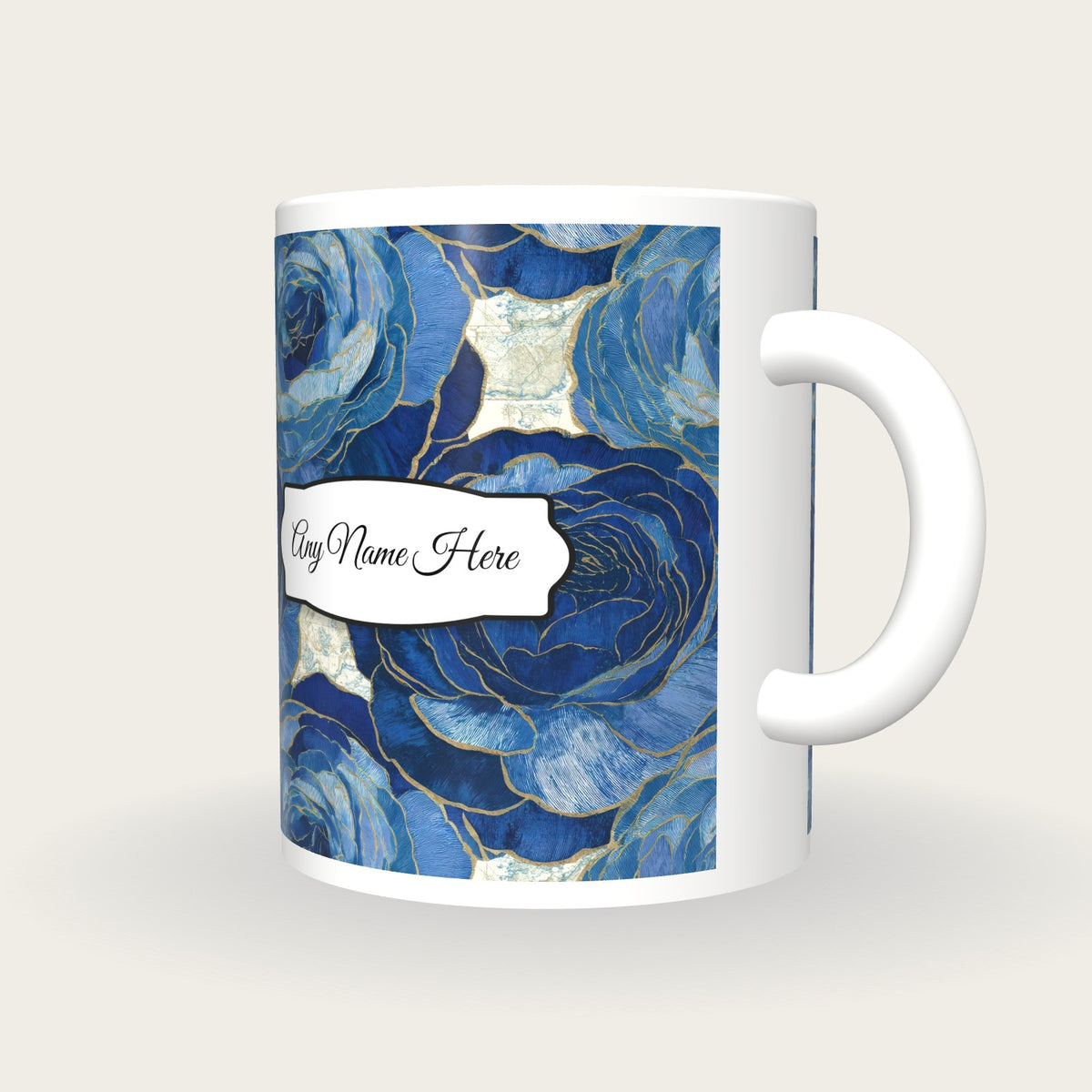Etching Ranunculus Name Mug, three-quarter view
