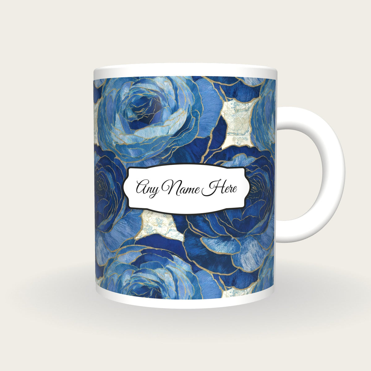 Etching Ranunculus Name Mug, front with the name label