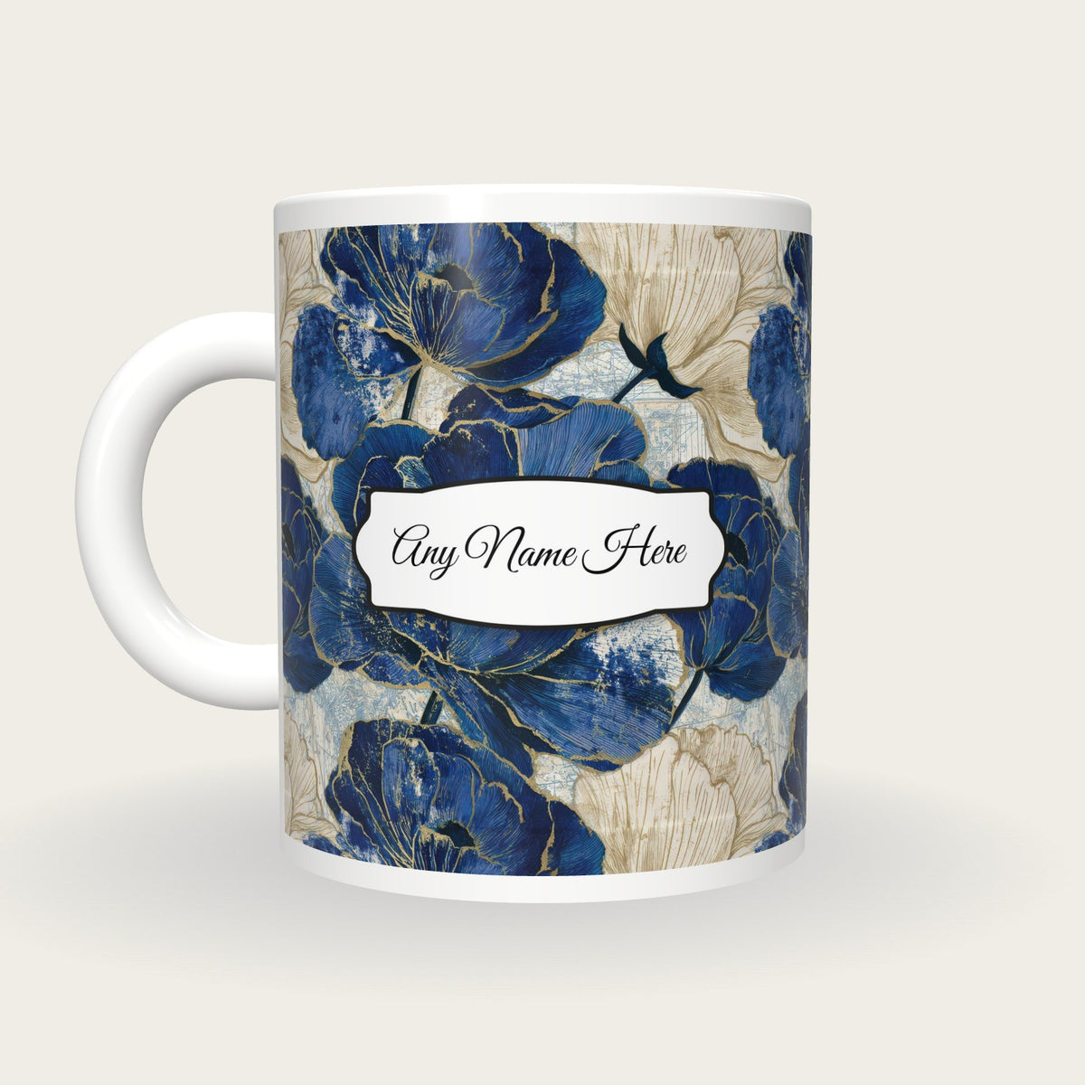 Etching Ranunculus Name Mug 2, back with the second name label