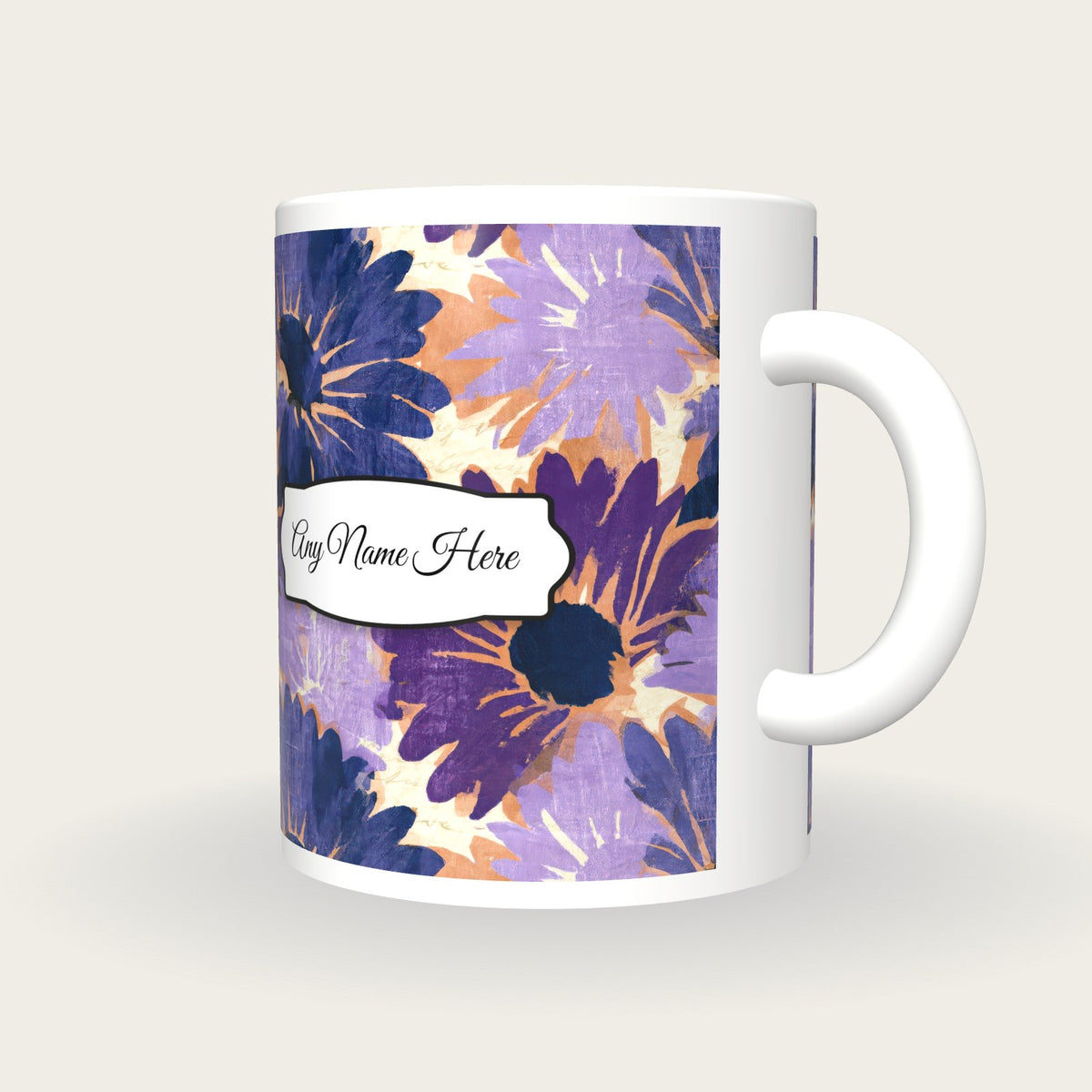 Woodcut Daisy Name Mug, three-quarter view