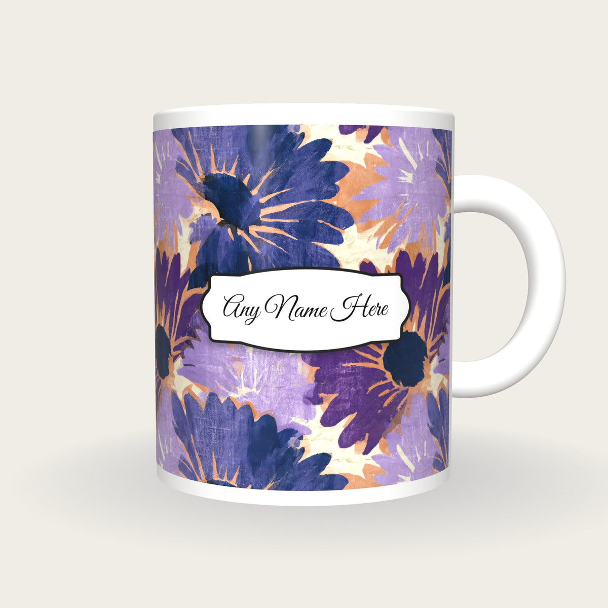 Woodcut Daisy Name Mug, front with the name label