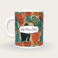 Torn Paper Praying Hands Name Mug, back with the second name label