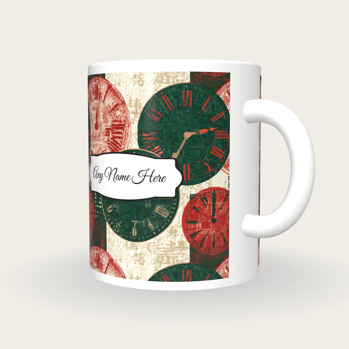 Typographic Clocks Name Mug, three-quarter view