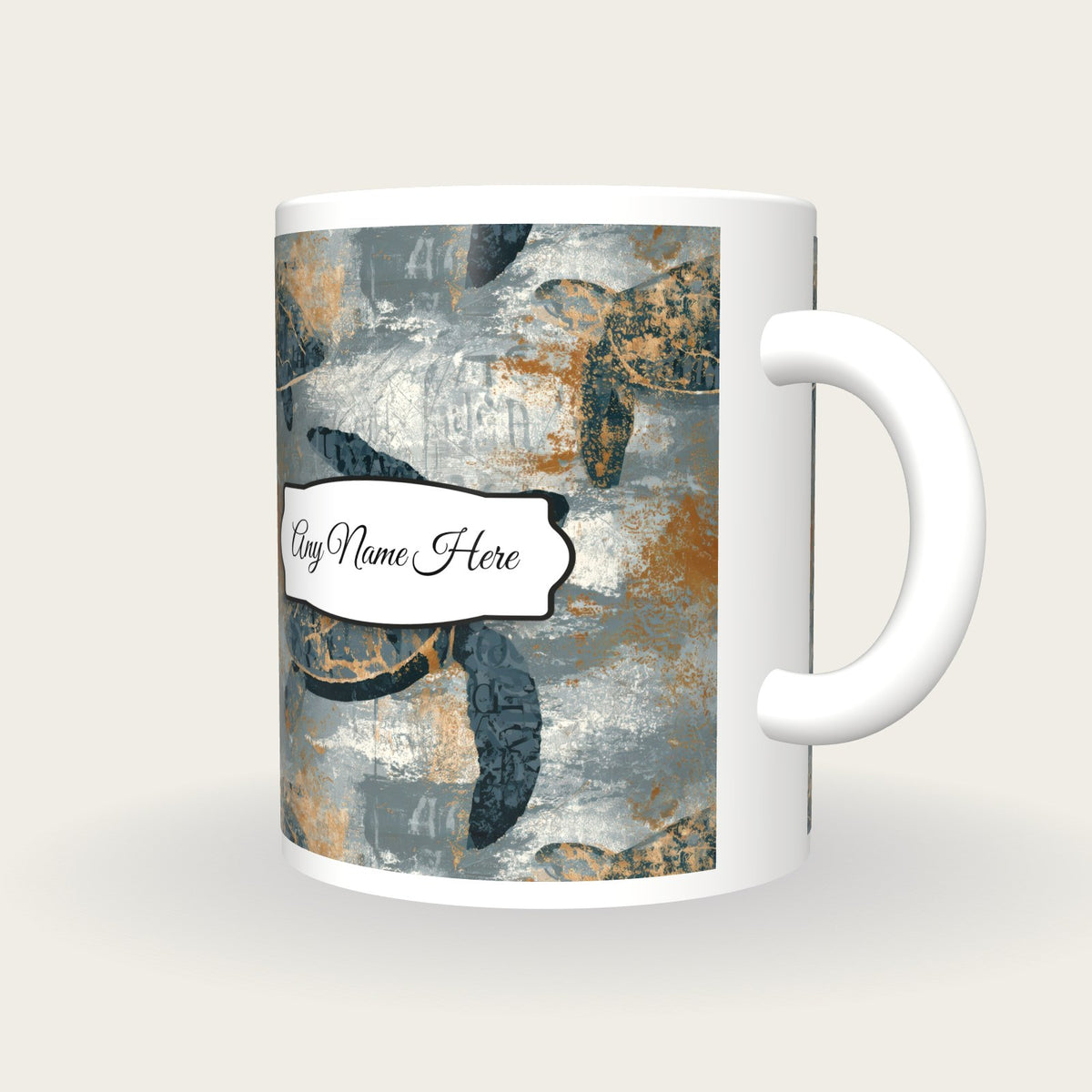 ASCII Turtles Name Mug, three-quarter view