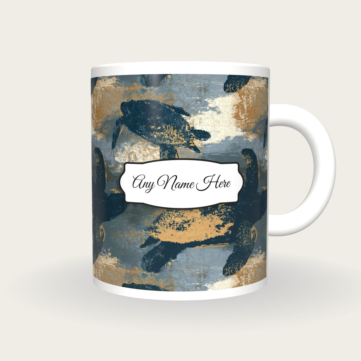 ASCII Turtles Name Mug 2, front with the name label