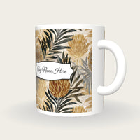 Batik Banksia Name Mug, three-quarter view