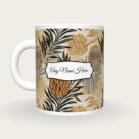 Batik Banksia Name Mug, back with the second name label
