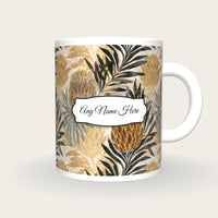 Batik Banksia Name Mug, front with the name label