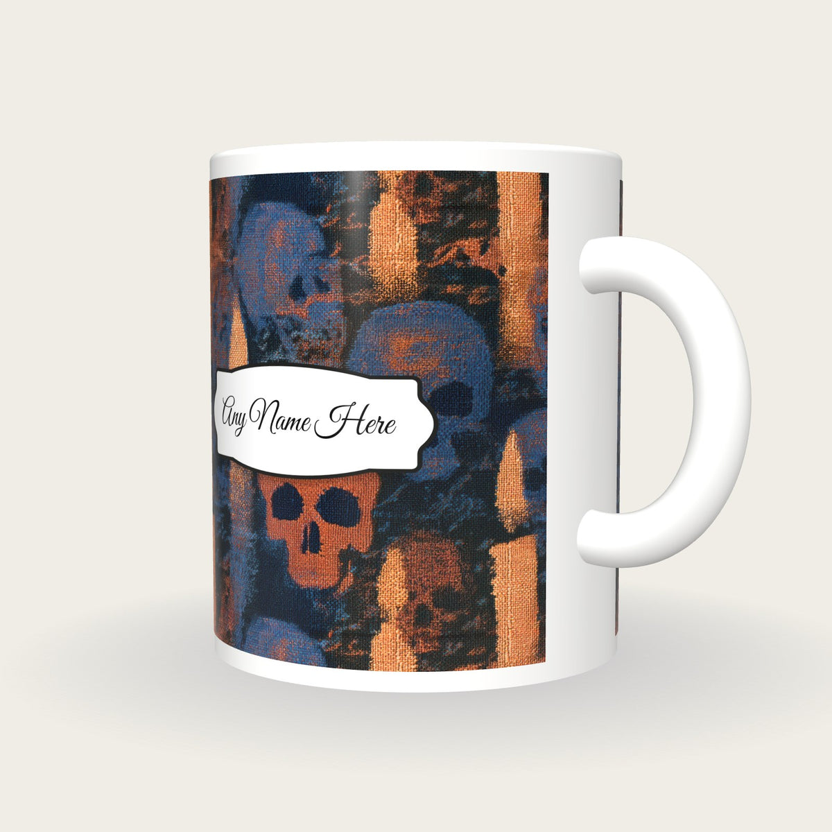 Tapestry Skulls Candles Name Mug, three-quarter view