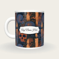 Tapestry Skulls Candles Name Mug, back with the second name label
