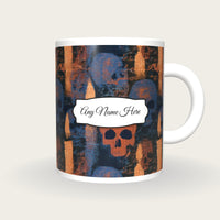 Tapestry Skulls Candles Name Mug, front with the name label
