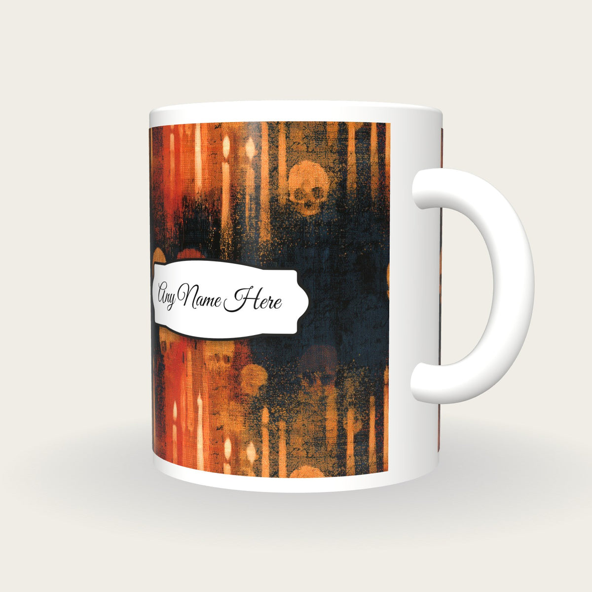 Tapestry Skulls Candles Name Mug 2, three-quarter view