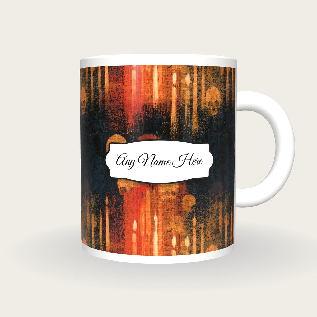 Tapestry Skulls Candles Name Mug 2, front with the name label