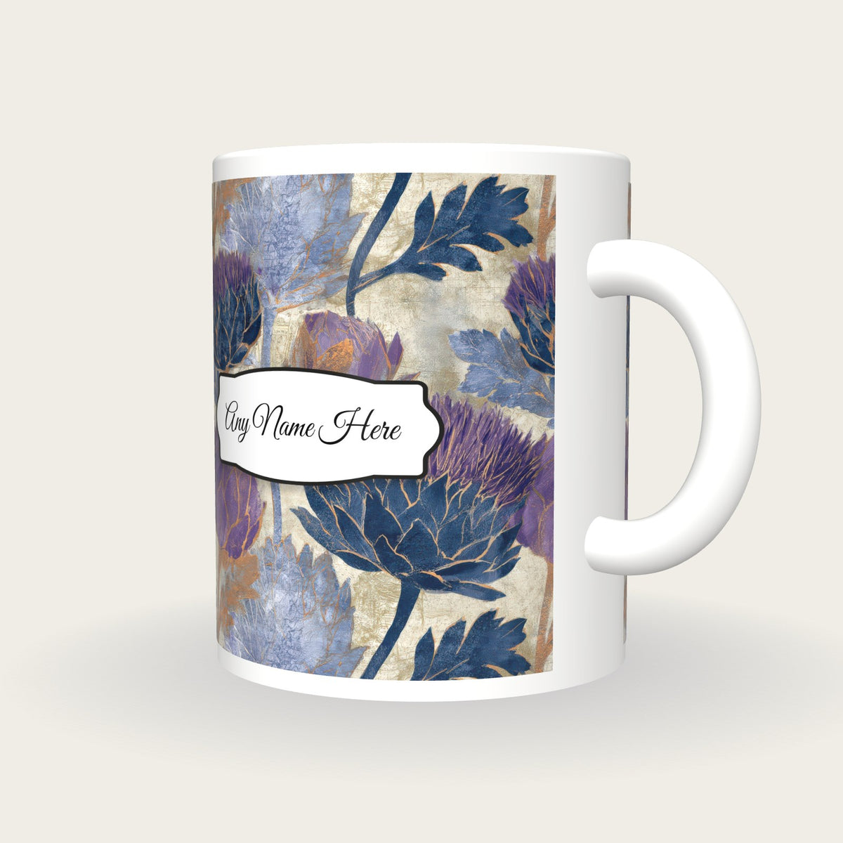 Naturalist Thistle Name Mug, three-quarter view