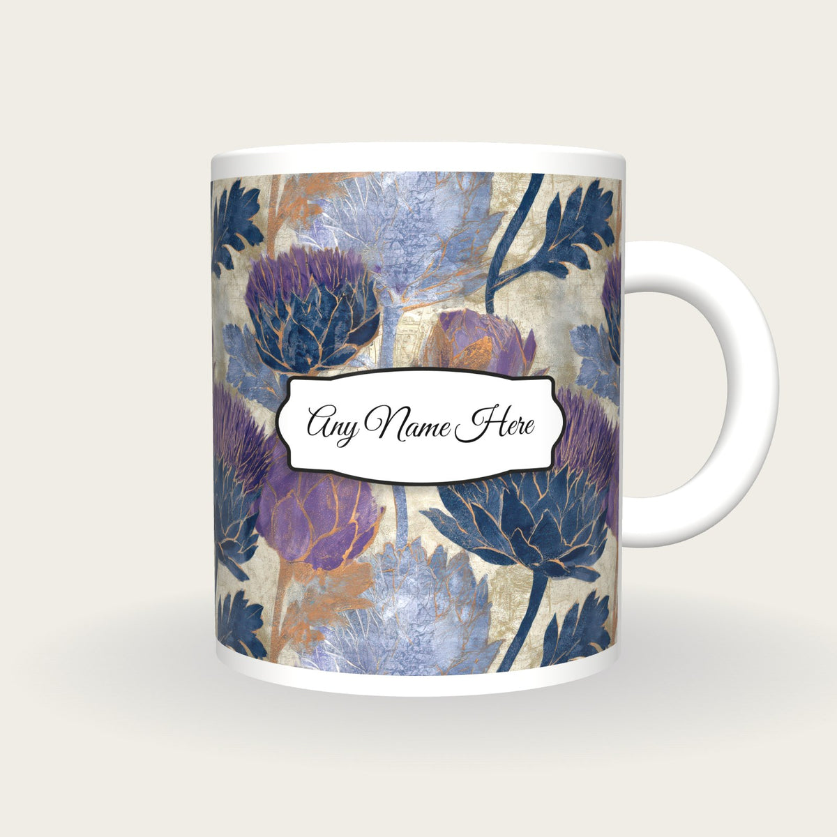Naturalist Thistle Name Mug, front with the name label