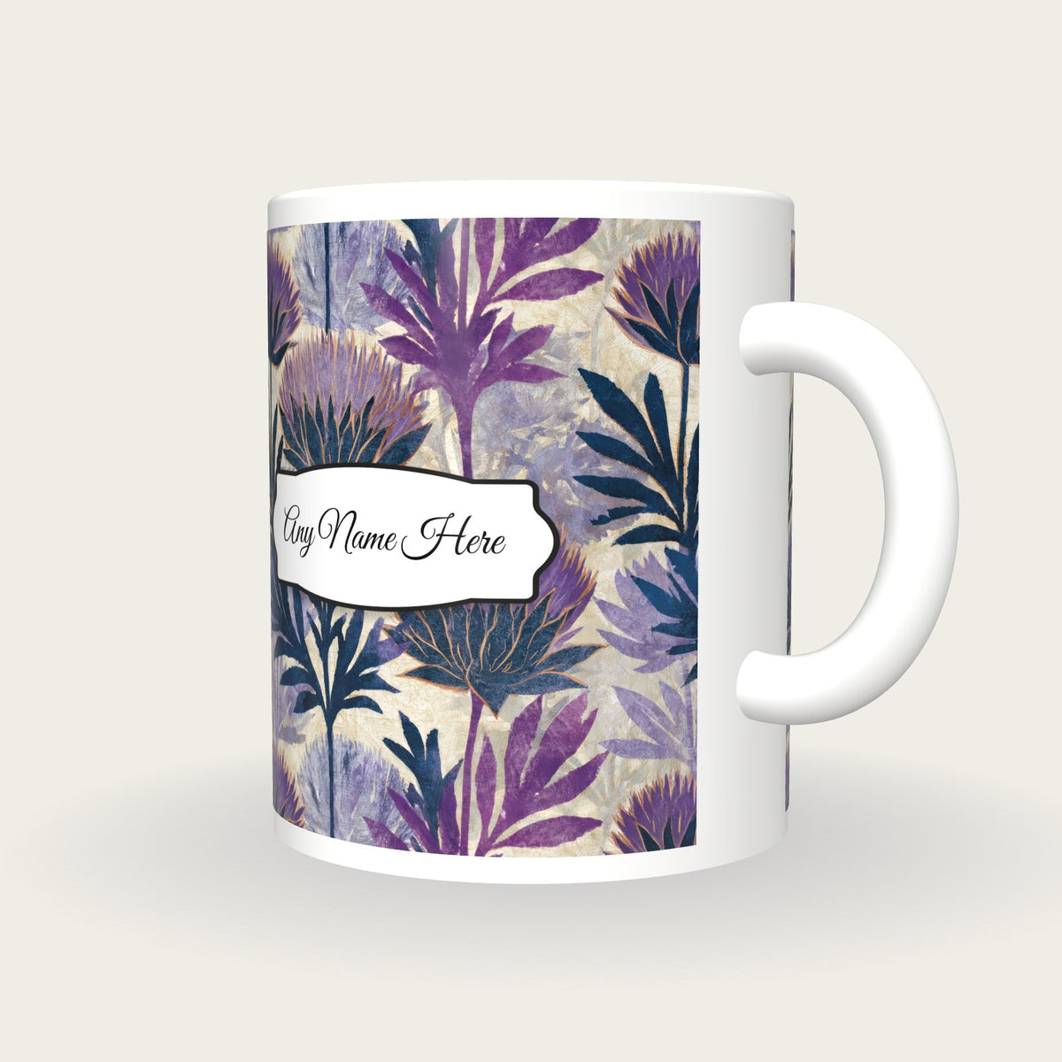 Naturalist Thistle Name Mug 2, three-quarter view
