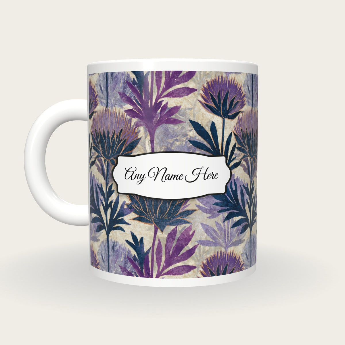 Naturalist Thistle Name Mug 2, back with the second name label
