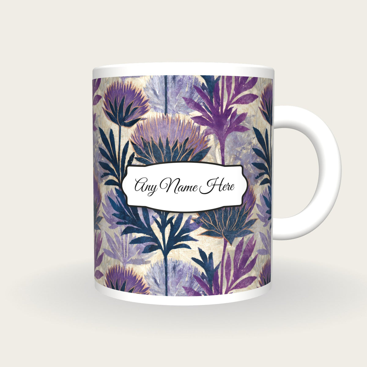 Naturalist Thistle Name Mug 2, front with the name label