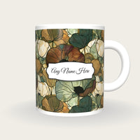 Stained Glass Poppies Name Mug, front with the name label