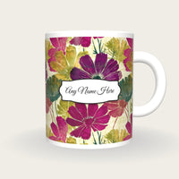 Batik Cosmos Name Mug 2, front with the name label