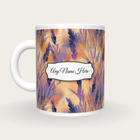 Impressionist Lavender Abstract Name Mug, back with the second name label