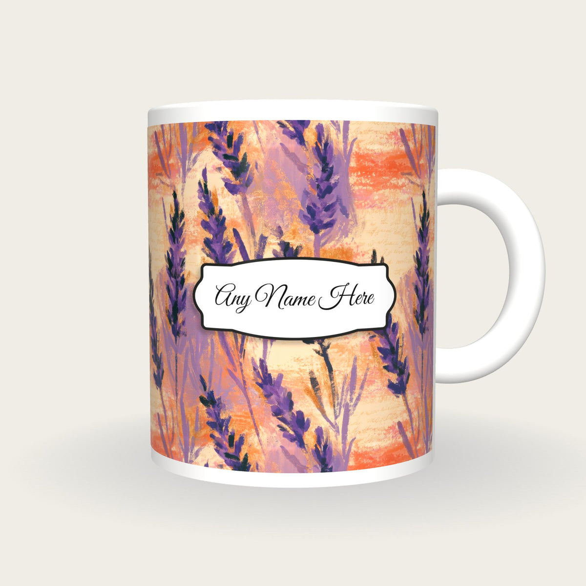 Impressionist Lavender Abstract Name Mug 2, front with the name label