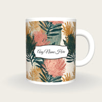 Torn Paper Banksia Name Mug, front with the name label