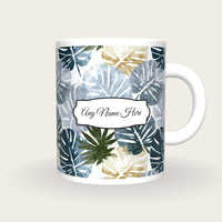 Woodblock Monstera Name Mug, front with the name label