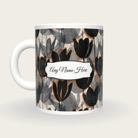 Woodblock Tulips Name Mug 2, back with the second name label