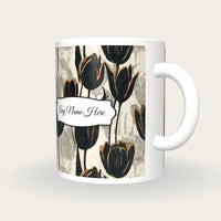 Woodblock Tulips Name Mug, three-quarter view