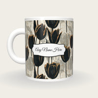 Woodblock Tulips Name Mug, back with the second name label