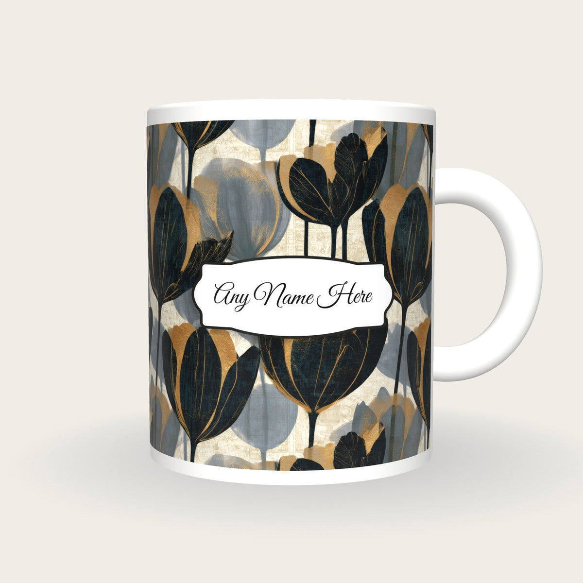 X-ray Tulips Name Mug, front with the name label